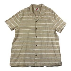 Best Made Co Brown White Striped Cotton Linen Mens SS Button Front Shirt XL